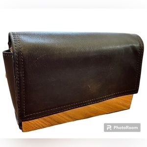 Steven by Steve Madden Two Toned Leather Clutch in Chocolate Brown and Gold OS